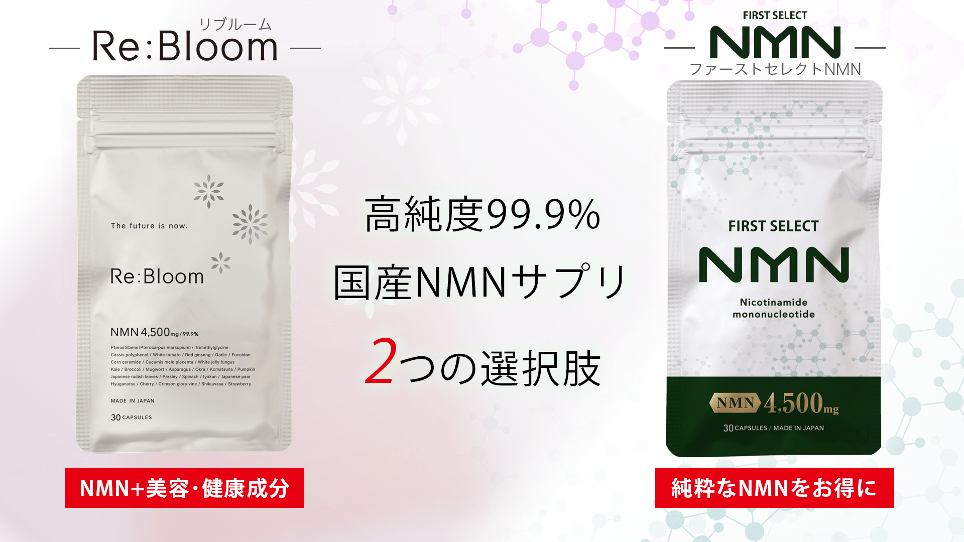 高純度99.9%国産NMNサプリの2つの選択肢